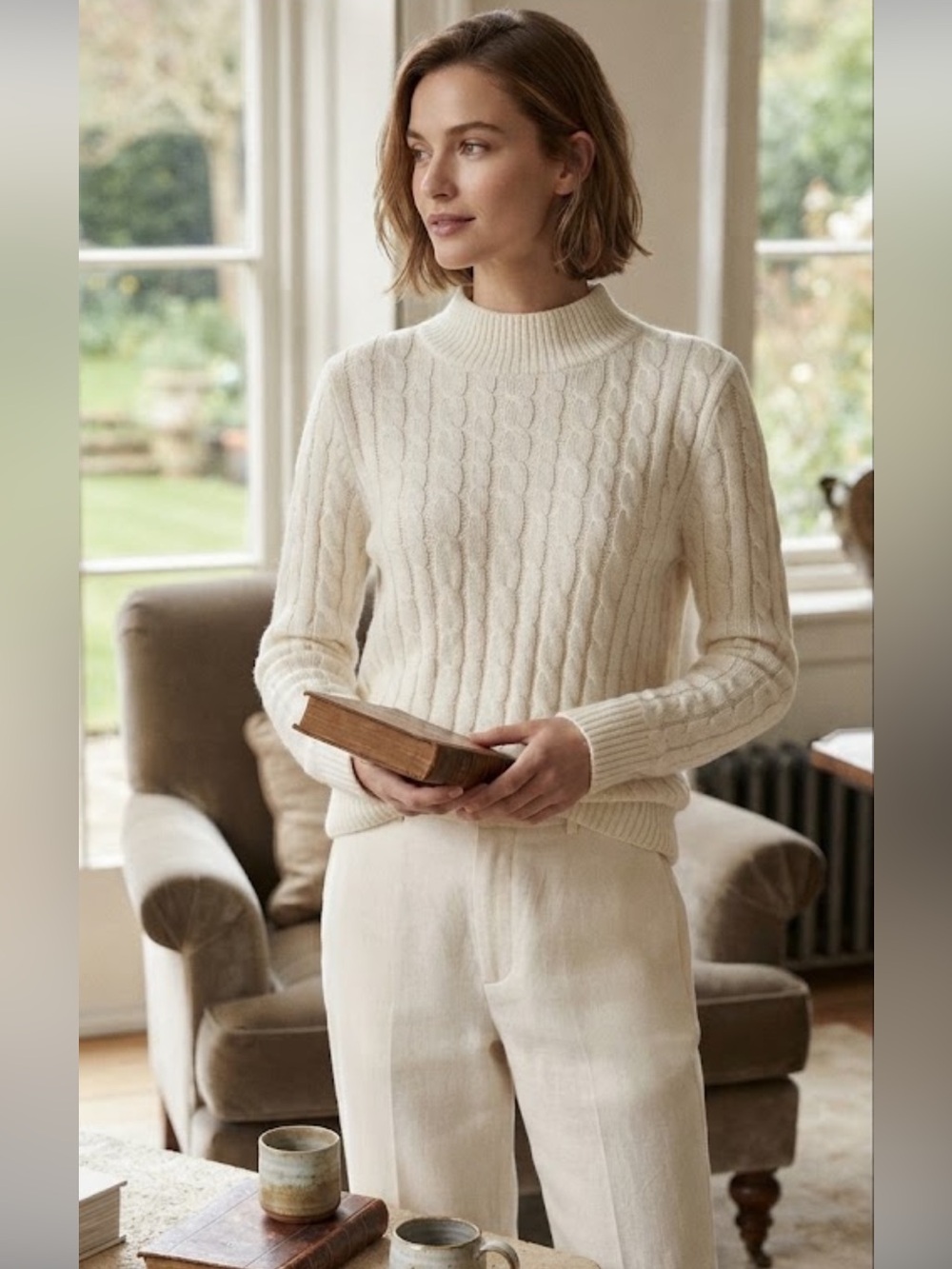 NWOT Croft and Barrow white cotton cable sweater
